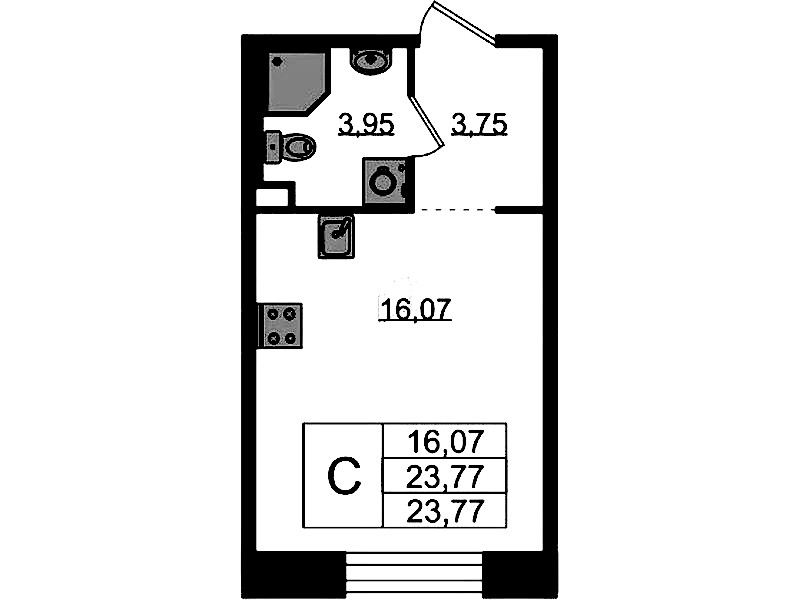 Квартира студия 23.77 м², 2/5 эт., ЖК «Plus Пулковский»